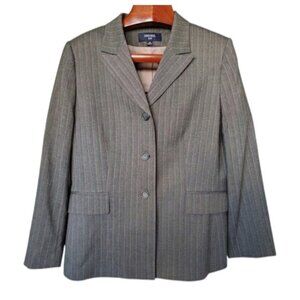 NWT Jones New York Gray 3-Button Blazer Jacket w Pink Pinstripes Size 18